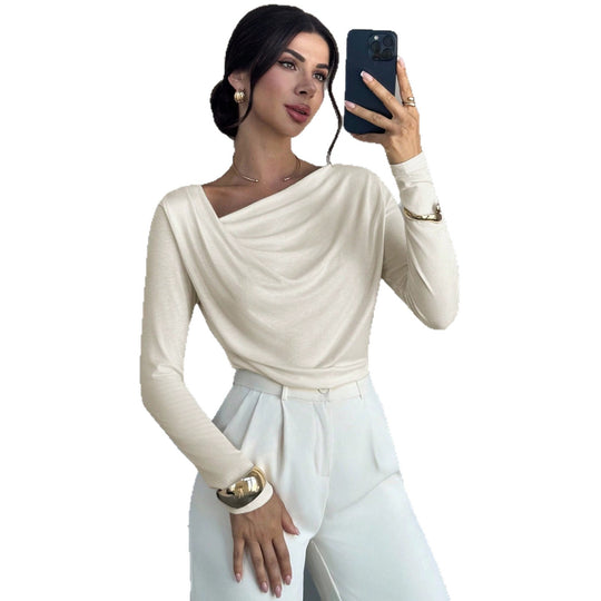 Damen elegantes drapiertes Langarm-Top mit Wasserfallkragen und taillierter Silhouette Eichborn Berlin