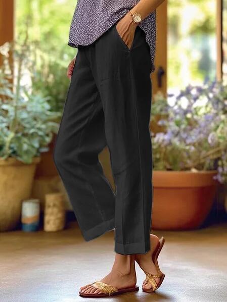 Damen nan lässige Cropped-Hose mit geradem Bein, dezenter Bügelfalte und seitlichen Eingrifftaschen EB