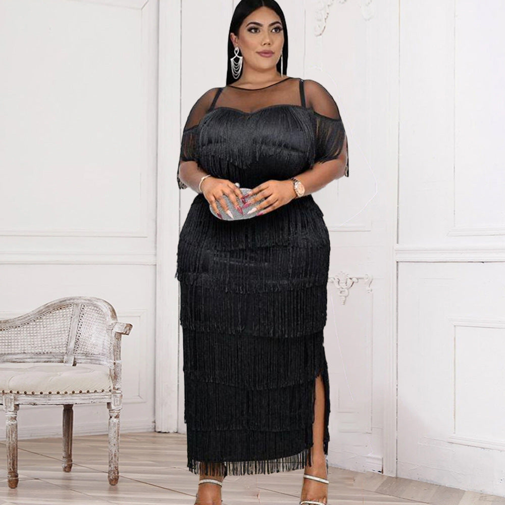 Damen Wickelkleid mit fransierendem Design und seitlichem Schlitz EB