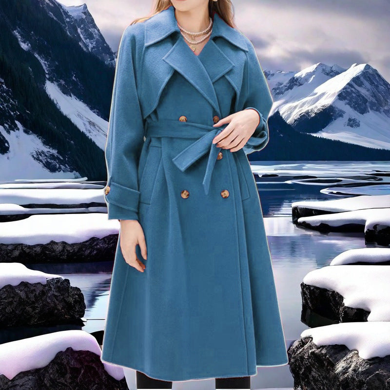 Damen eleganter Trenchcoat mit doppelter Knopfleiste und tailliertem Schnitt EB