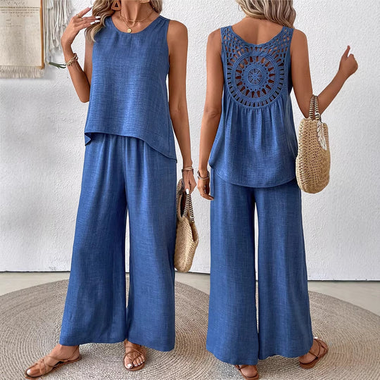 Damen luftiges Sommer-Set mit gehäkeltem Rückenteil und weitem Schnitt EB