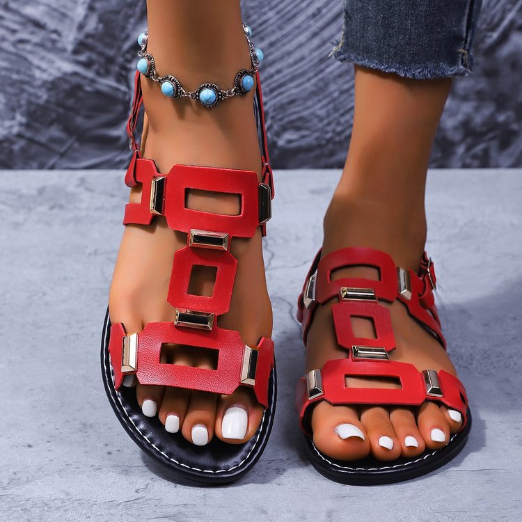 Damen Riemensandalen mit modischen geometrischen Applikationen und komfortablem Fußbett EB