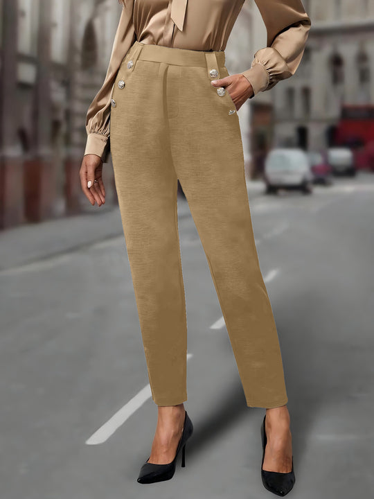 Damen elegante Anzughose mit doppeltem Knopfverschluss und schmalem Bein EB