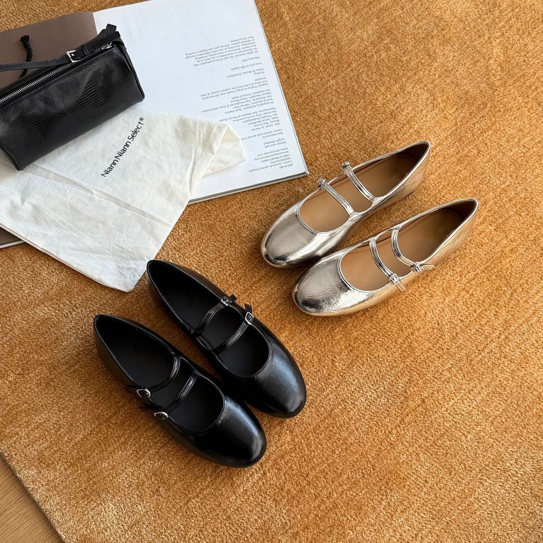Damen Elegante Mary Jane Schuhe mit doppelten Riemchen und hochwertiger Leder-Oberfläche EB