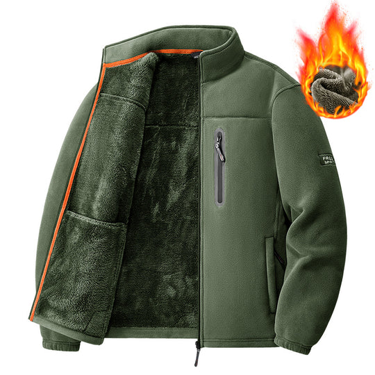 Herren nan Thermo-Fleecejacke mit hochflorigem Teddyfutter, Brust-Reißverschlusstasche und winddichter Front EB