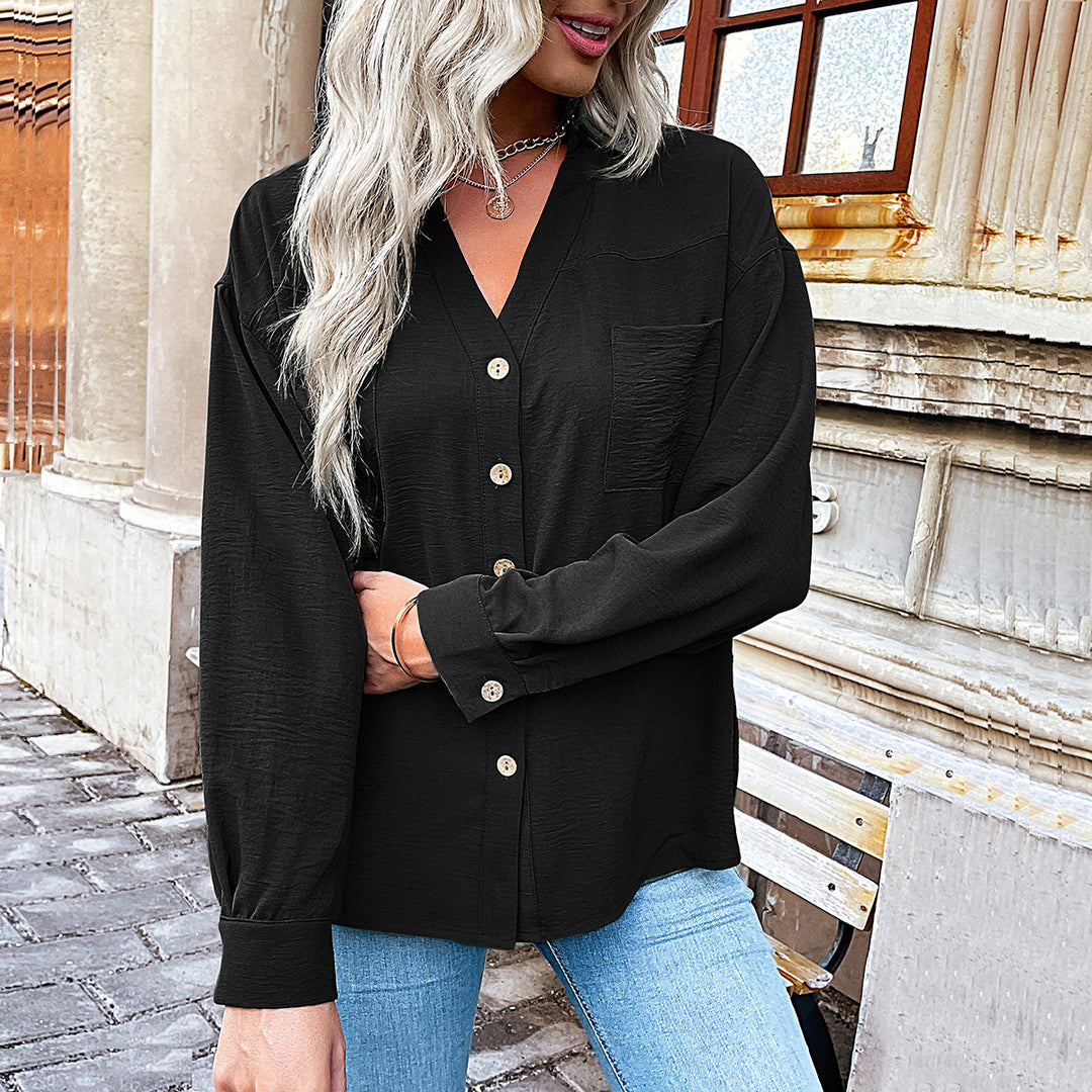 Damen Lockeres Blusenshirt aus leichtem Material mit Knopfleiste EB