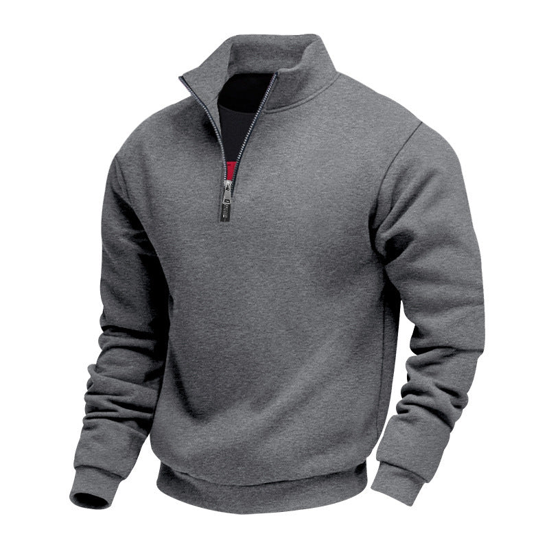 Herren nan halbhoher Reißverschluss-Sweatpullover mit Stehkragen weichem Fleecefutter und elastischen Bündchen EB