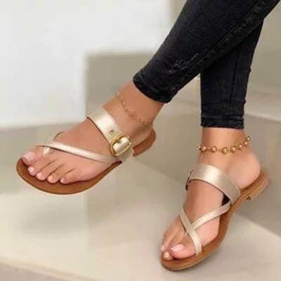 Damen Elegante und komfortable Flachsandalen mit dekorativem Riemendesign EB
