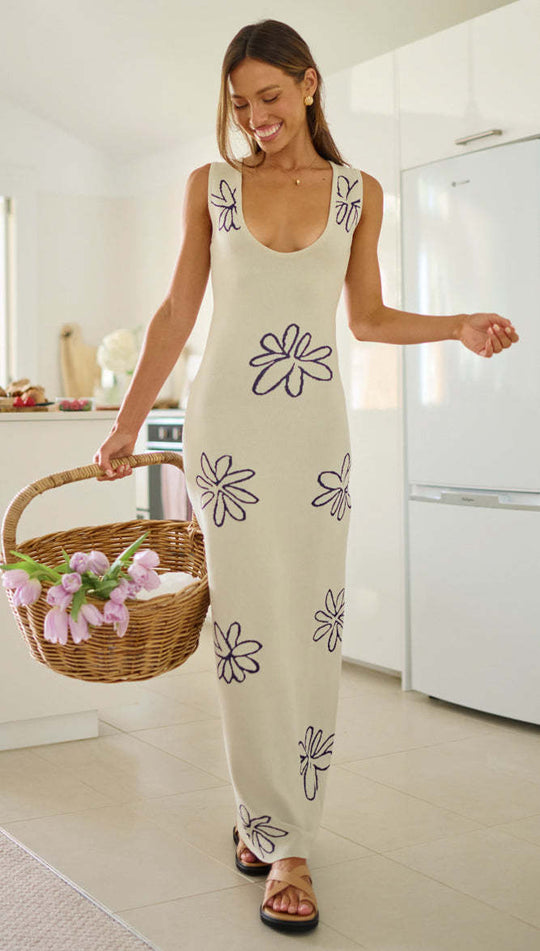 Damen figurbetontes Maxikleid mit floralem Muster und tiefem V-Ausschnitt EB