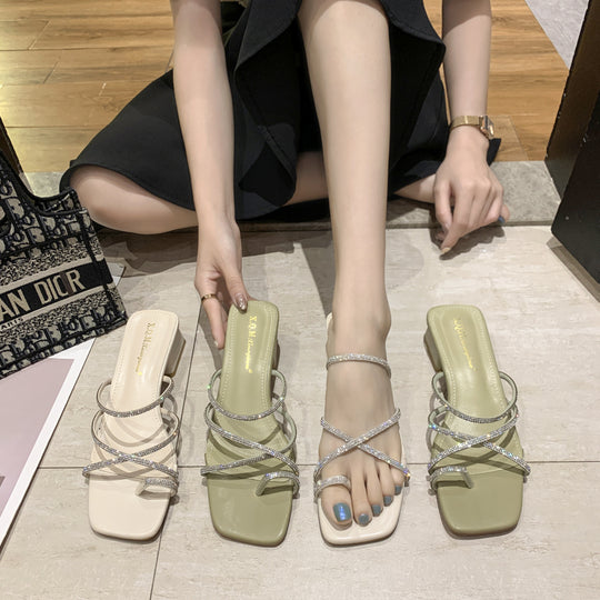 Damen elegante Sandaletten mit glitzernden Riemchen EB
