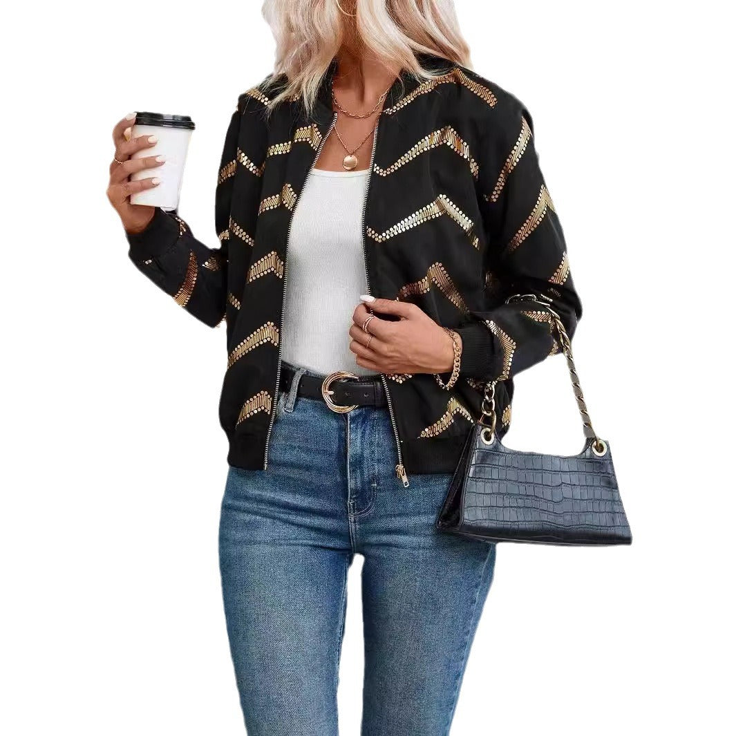 Damen trendige Bomberjacke mit metallic Details EB