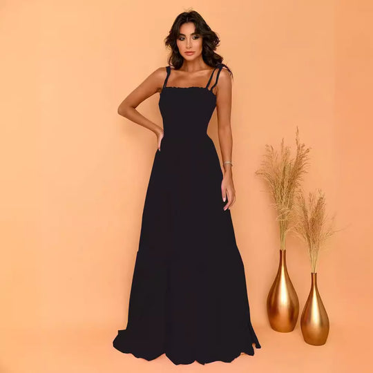 Damen luftiges Maxikleid mit Spaghetti-Trägern und Rüschendetails EB