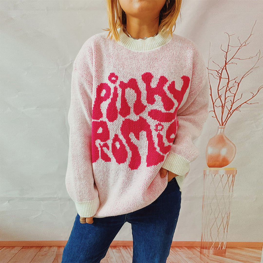 Damen lässiger Pullover mit großflächiger Schriftzug-Applikation EB
