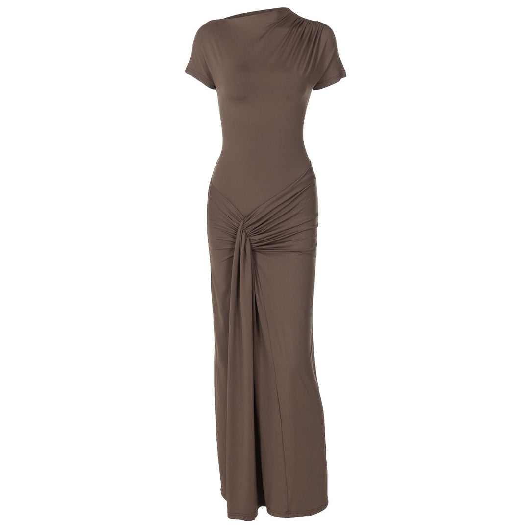 Damen Elegantes Maxikleid mit Drapierung und asymmetrischem Saum EB