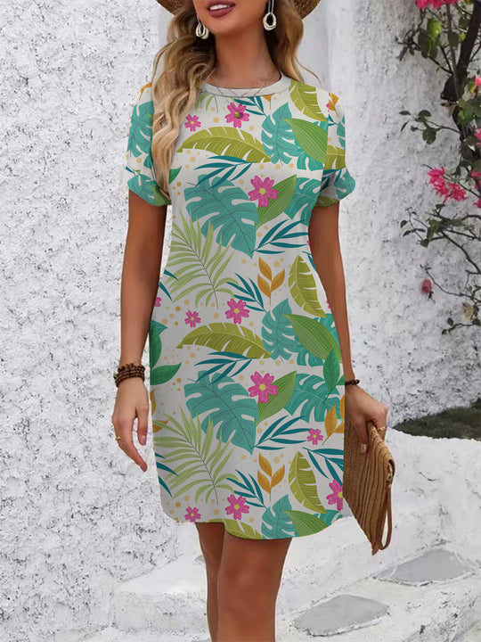 Damen lässiges Kurzarmkleid mit modernem Hahnentrittmuster und bequemer Passform EB