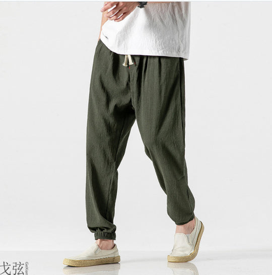 Herren nan lässige Leinen-Joggerhose mit Tunnelzug, strukturierter Oberfläche und elastischen Bündchen EB