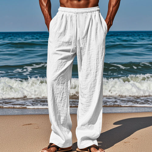 Herren nan leichte Leinenstrandhose mit Tunnelzug und weitem Bein EB