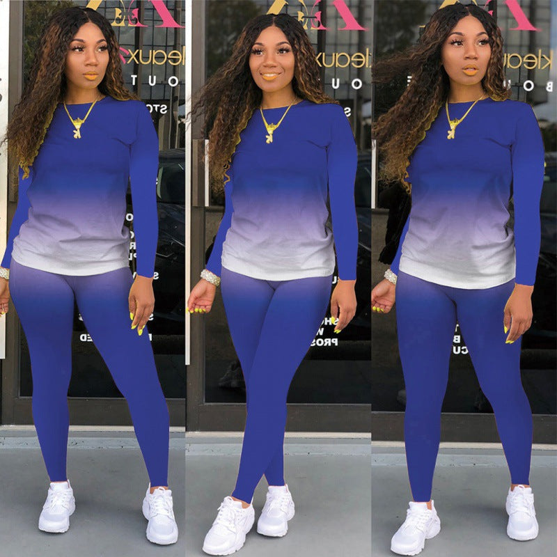 Damen Zweiteiliges Stretch-Set mit Langarmshirt und High-Waist-Leggings EB