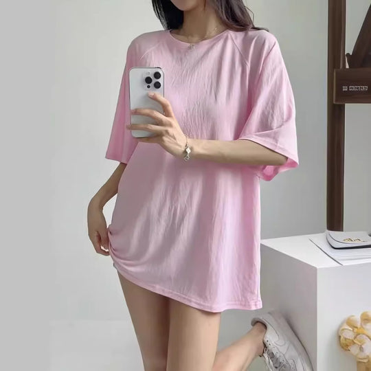 Damen lässiges T-Shirt mit überschnittenen Ärmeln EB
