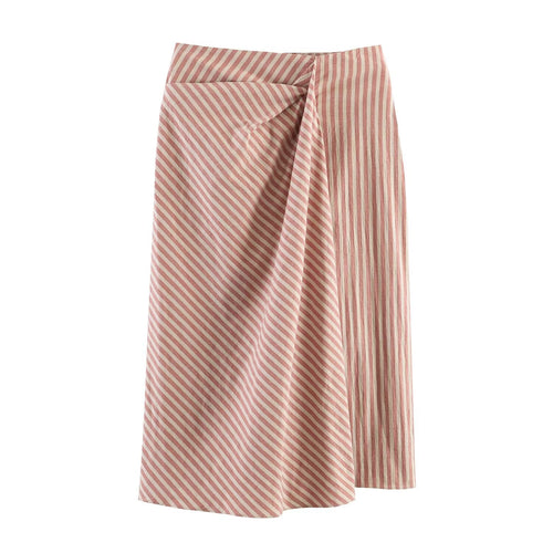 Damen Wickelrock mit diagonalem Streifenmuster und eleganter Drapierung EB