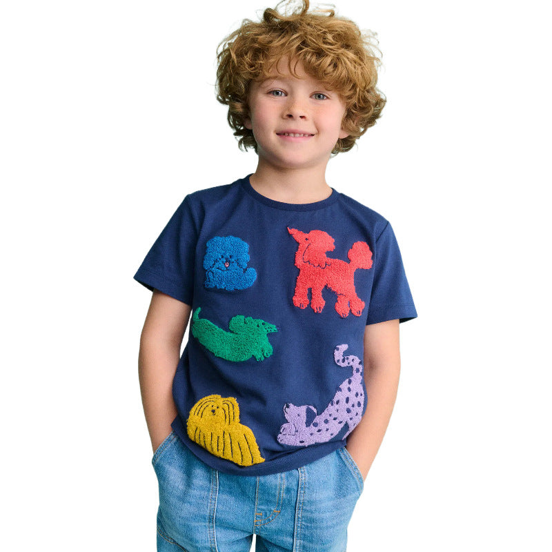 Jungen Kurzarm-T-Shirt mit buntem Tierapplikationsdesign EB
