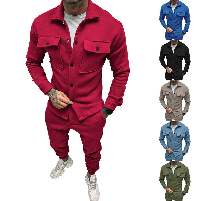 Herren sportliches Freizeit-Set mit modernem Kragen und praktischen Taschen EB