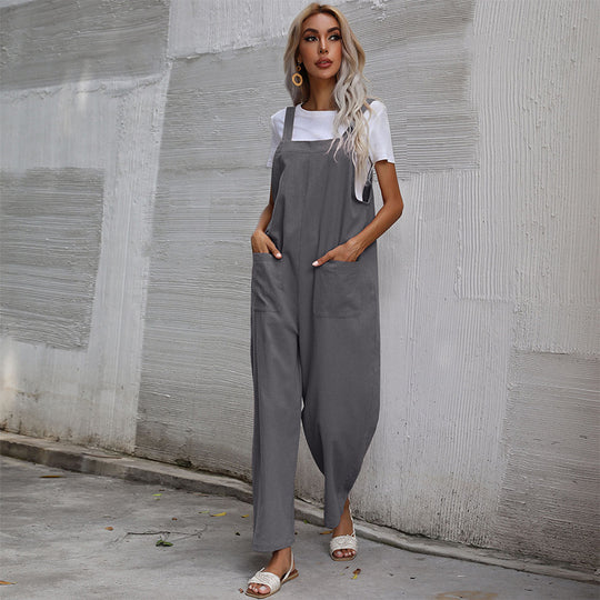 Damen Lässiger Jumpsuit mit praktischen Taschen und verstellbaren Trägern EB