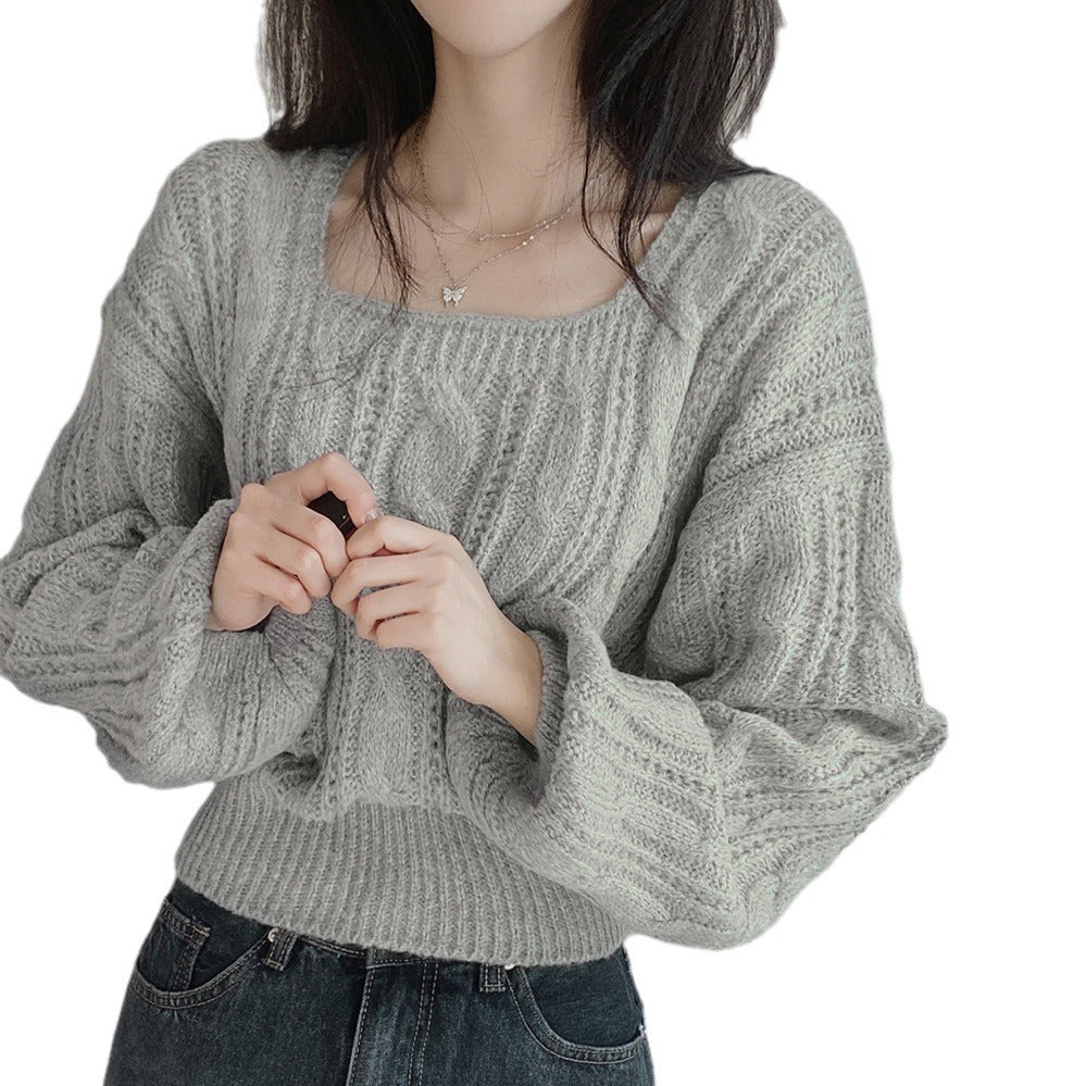 Damen modischer Strickpullover mit Kabelmuster und weitem Schnitt EB