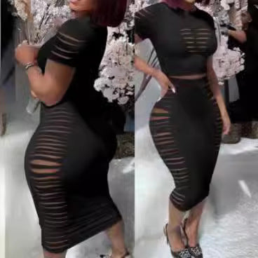 Damen figurbetontes Kleid mit Cut-Outs und modernen Rippdetails EB