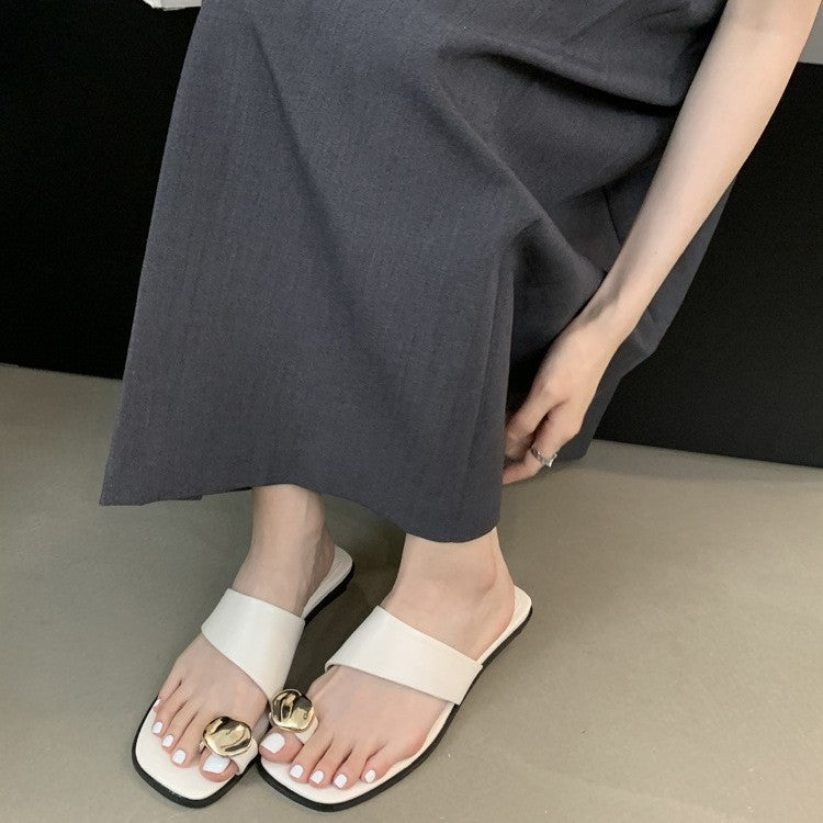 Damen modische Zehentrenner-Sandalen mit elegantem Dekorationsdetail EB
