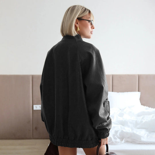 Damen Modische Kunstlederjacke mit lässigem Schnitt EB