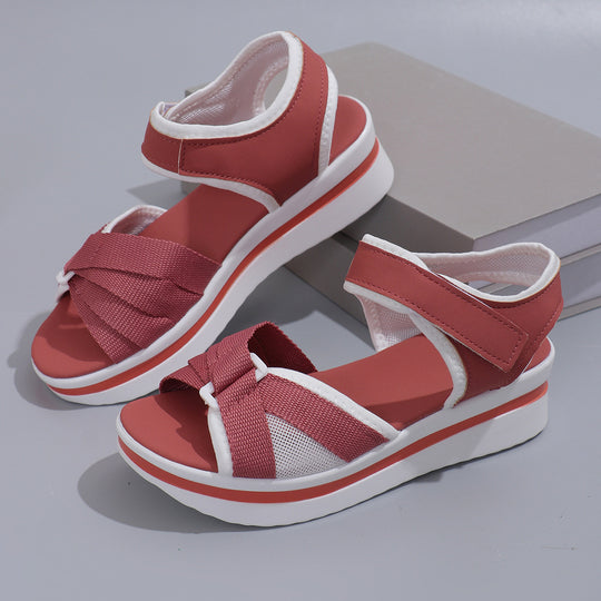 Damen Plateau-Sandalen mit verstellbarem Klettverschluss und atmungsaktivem Mesh EB
