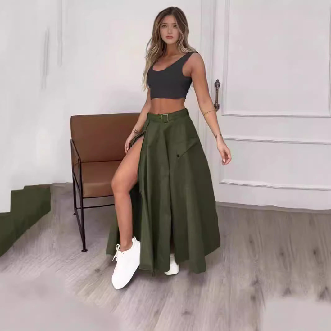 Damen Eleganter Rock mit hohe Taille und seitlichem Schlitze EB