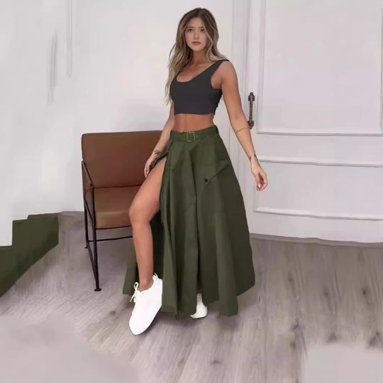 Damen Eleganter Rock mit hohe Taille und seitlichem Schlitze EB