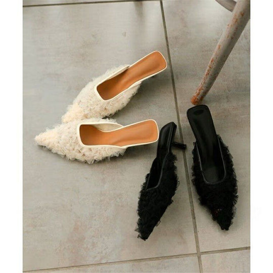 Damen elegante Mules mit rüschendem Design EB