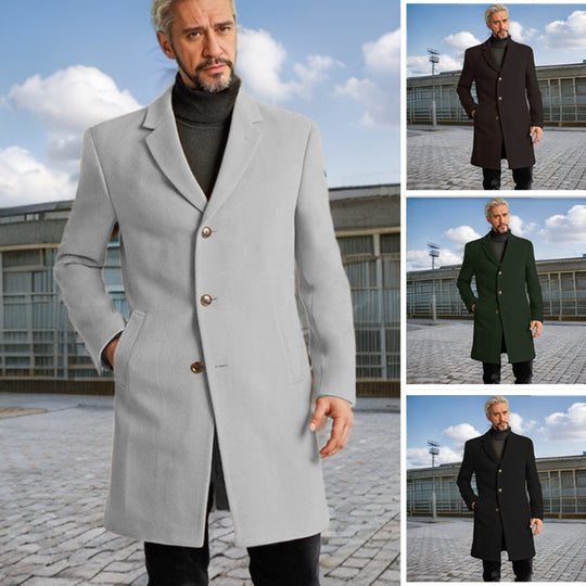 Herren Eleganter Langmantel mit modischen Knöpfen und hochwertigem Stoff EB
