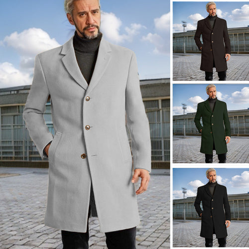 Herren Eleganter Langmantel mit modischen Knöpfen und hochwertigem Stoff EB