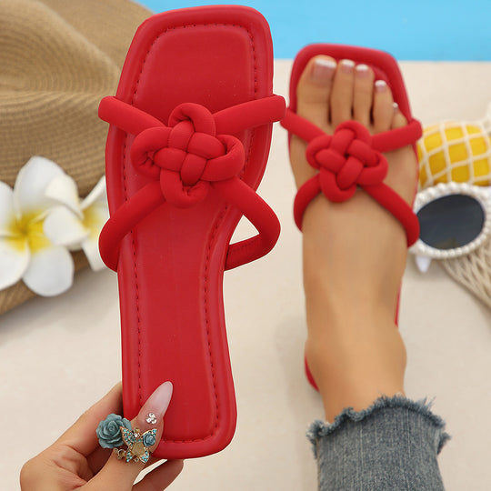 Damen modische Flip-Flops mit floralen Knoten-Details EB