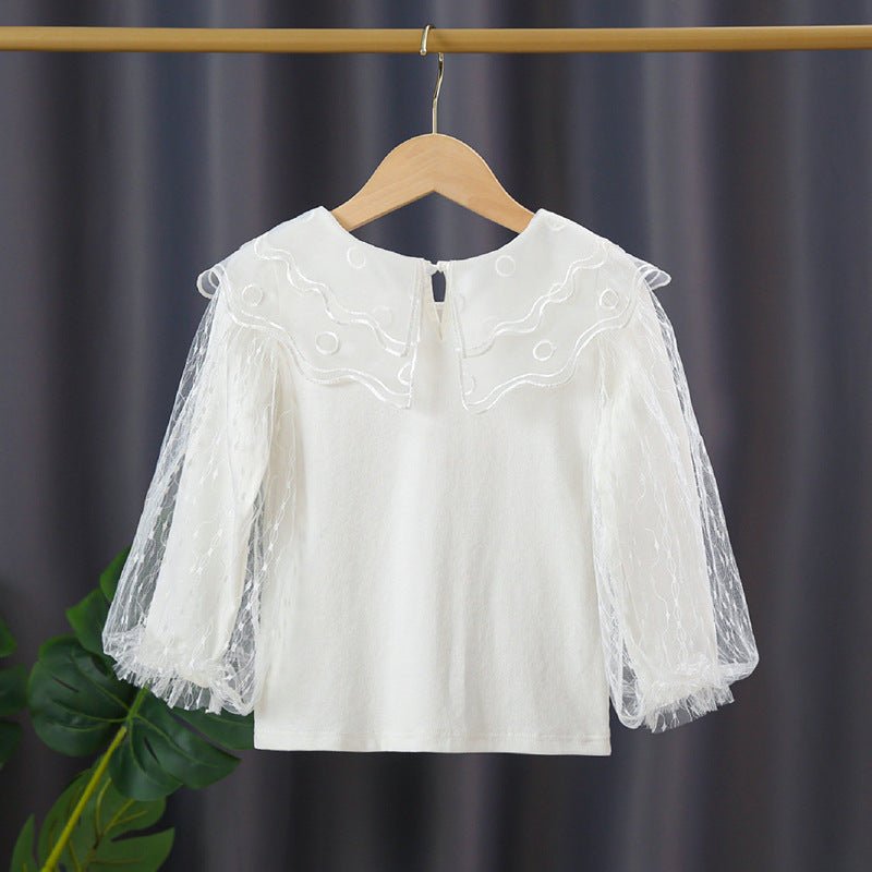 Mädchen elegante Bluse mit transparenten Tüllärmeln EB