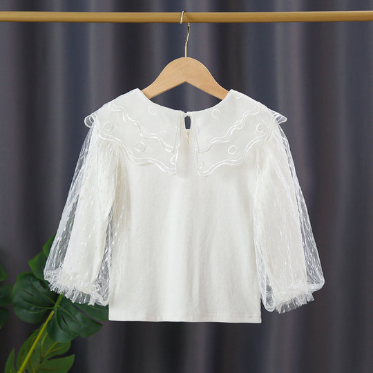 Mädchen elegante Bluse mit transparenten Tüllärmeln EB