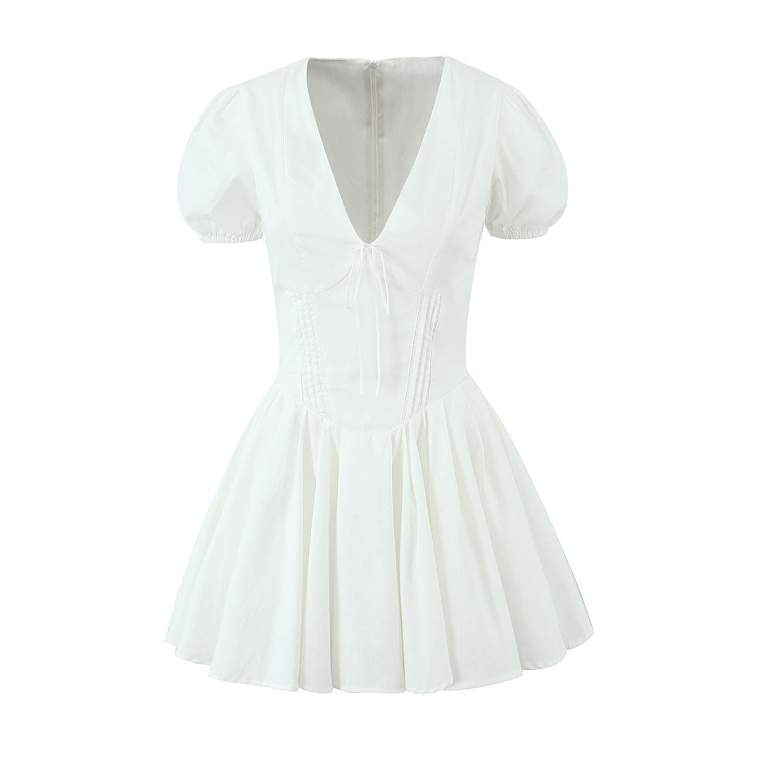 Damen verspieltes Mini-Wickelkleid mit Puffärmeln EB