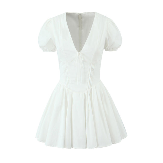 Damen verspieltes Mini-Wickelkleid mit Puffärmeln EB