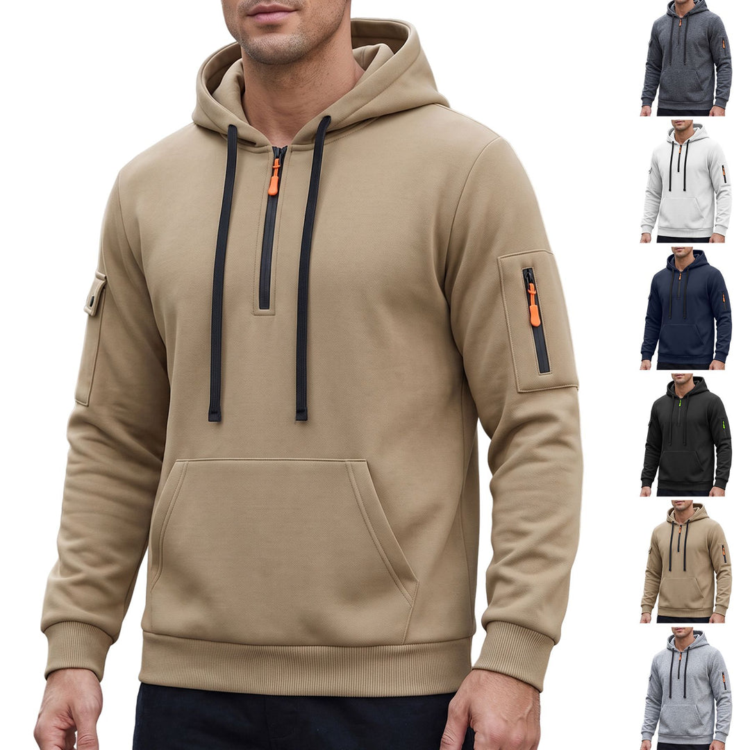 Herren Kapuzenpullover mit halbem Reißverschluss und Utility-Ärmeltasche EB