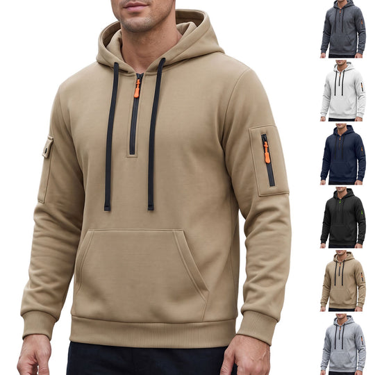 Herren Kapuzenpullover mit halbem Reißverschluss und Utility-Ärmeltasche EB