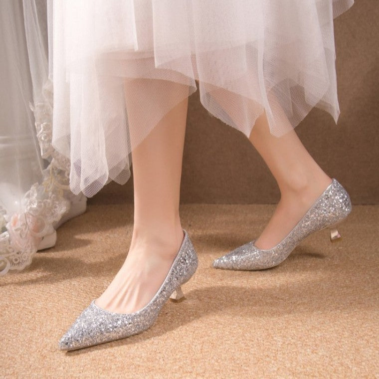 Damen elegante glitzernde Pumps mit spitz zulaufender Form EB