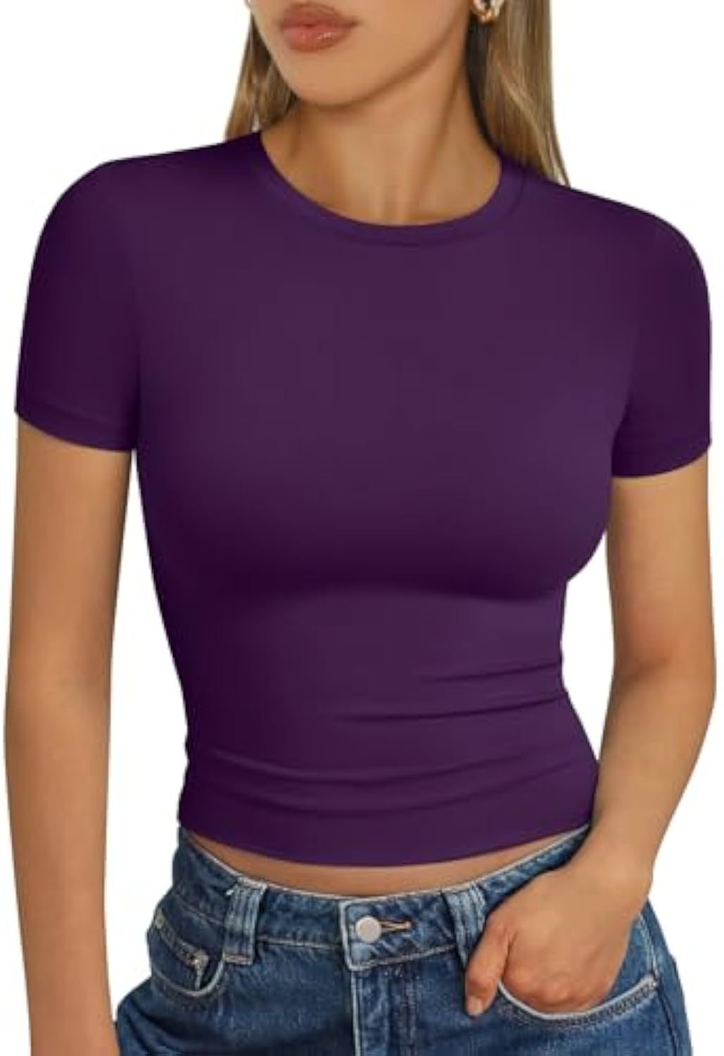 Damen figurbetontes Kurzarmshirt aus elastischem Material EB