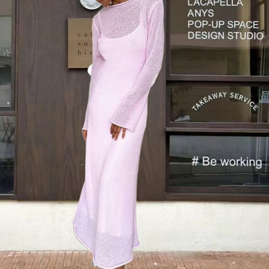 Damen Elegantes Strickkleid mit weitem Schnitt und langen Ärmeln EB