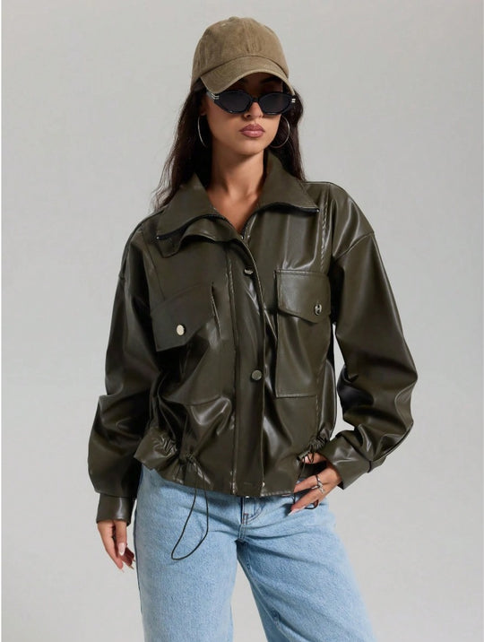 Damen lässige Oversized-Jacke mit großen Taschen EB