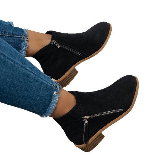Damen Modische Stiefeletten mit seitlichem Reißverschluss und eleganter Perlenapplikation EB