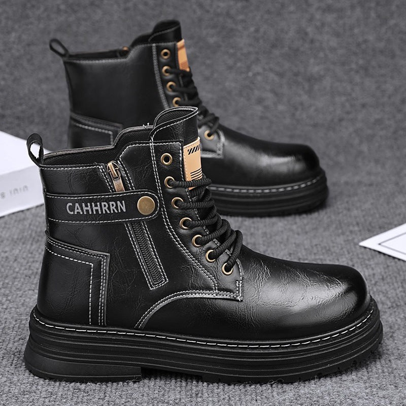 Herren robuste Lederoptik Combat-Boots mit seitlichem Reißverschluss und gepolsterter Plateausohle EB